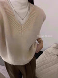 Curry Knitted Vest Women 2025 Spring New Small Ocean Gas Age Reduction Shoulder V Collar Folded Temperament Top