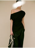 Summer New Set Thin Hip Siky BI Into The Three Folds Half-Dress Top