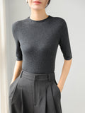 Grey Ultrafine Sheep Cape Pits Inside A Women's Collar Collar Knitted Coat Wearing Five-Point Sleeves