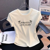 Round Collar Front Shoulder Short-Sleeved T-Shirt Girl Body Design Small Folds To The Waist Top Summer 2025 New