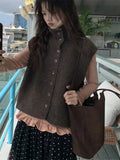 Texture Circle Buckle High-Neck Sweater Women's Autumn And Winter New Korean Linen Thin Sleeveless Vest Thick Top