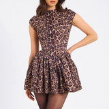 Women's Clothing 2025 Spring New Sexy Dew-Back Collar Slimming Leopard Print 100-Fold Dress