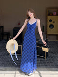 Beautiful Klein Blue Lattice Dress Women's Summer 2026 New Pure Sweet Spicy Wind Throwing Dress