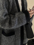 Old Money Wind Dark Gray Mixed V Collar Big Sweater Cardigan Languized High Sense Loose Knitting Coat Fall 2025