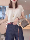 Large-Size Women's Loose Thin Knitted Shirt Short-Sleeved T-Shirt 2025 Summer New Fat Mm Thin Belly Top