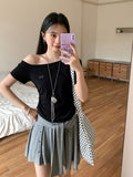 Pure Desire To Lean Shoulder Bows Short-Sleeved T-Shirt 2026 Summer New Folds Repair Body Thin Inside T-Carved Shoulder Coat