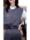 Nail Bead Heavy Industry Design Sense Collar Outside Wearing Vest Folding On The Shoulder Wearing Knitted Vest Casually And Comfortable