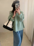 Design Sense Collar Half-Button Pure Color Doll Skirt Sweater Women's Autumn And Winter Loose Temperament Knitted Shirt Thick