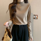 Half-High Collared De-Velvet Bottom Shirt Women In Autumn And Winter 2026 New Solid Color Warm Long Sleeves Thin Top