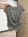 Korean Fashion Button-Neck Short-Sleeved T-Shirt Women 2026 Summer Slim Repair Body Beautiful Small Top