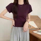 Summer Slim Slim Slim Beautiful Little Shirt High Waist Babes Short Tight Body Girl Shoulder Cotton Short-Sleeved T-Shirt