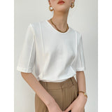 Spring And Summer T-Shirt Tiansi Roman Middle Sleeve Women's Short-Sleeved Design Sense Half-Sleeved Collar Top Free Of Ironing Five-Sleeve