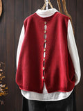 Back Button Cotton Knitted Vest Vest Women Loose Large Version Of Meat Spring Leisure Sleeveless Stacked Shoulders