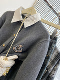 Fake Two Sweater Cardigan Coat Women Autumn And Winter Small College Style Shirt Collar Gray Knitted Shirt