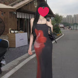 Black Tie-Dye Print Sexy Sling Dress Women's Summer 2025 New Body Tight Waist-Up Short Skirt