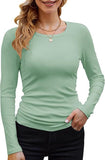 2025 Women's Women's New Ribs Cotton Fabric Base Round Neck Solid Long-Sleeved T-Shirt