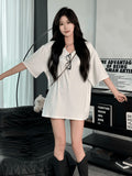 Korean Version Of The Loose Short-Sleeved T-Shirt Women's Summer 2025 New Medium And Long Missing Niche Design Reveals The Shoulder