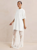 Dress 2025 New Loose Perspective Lace T-Shirt Long Women's Elegant Temperament High-Sense Skirt