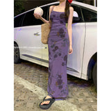 Tea Break French Purple Slings Broken Floral Dress Women's Summer 2025 New High-End Temperament Waist Skirt