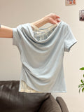 Korean Wearing Lace Lace Splicing Collar Collar Collar Collar Short-Sleeved T-Shirt Women Spring And Summer Pure Temperament Inside The Top