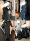 Winter Thicker Two High-Collar Knitting Dress Women Autumn And Winter Black Long Sleeve Slimming Long
