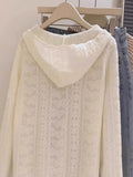 Hook Flower Hollow Long-Sleeved Knitted Shirt Women 2025 Spring New Hooded Hard Shirt Loose Thin Top