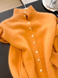 This Year's New 2025 Fall Loose Fat MM Orange Stand-Up Knitted Cardigan Women's Long-Sleeved High-End Soft-Sleeved Sweater