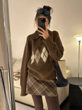 Maillard Curry Rhyme Lingo Collar Sweater Woman Lazy Outside Wearing Early Autumn And Winter Loose Chic Knit Shirt Top