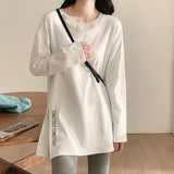 Dehose Plus Velvet Autumn And Winter Bottoming Shirt Women's Long Side Open Fork White T-Shirt Long Sleeve Loose Inside Top