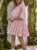 New Fashion Round Collar Loose Waist Short Sleeve Skirt Dress Squint Dress