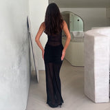 2025 Summer New Sleeveless Net Collar Temperament Long Dress Fishtail Ribbon Body-Buffed And Left-Handed-Bair Dress