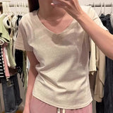 Pure Hottie V-Neck Short-Sleeved T-Shirt Girl 2025 Summer New Design Sense Niche Waist Thin Cloth Tide