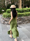 Vintage Green Vest Dress 2026 Summer New Waist Thin Temperament High Sense A Word Long Dress Girl Ins