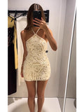 New Temperament Elegant Holiday Wind Hanging Neck Beach Knitted Dress