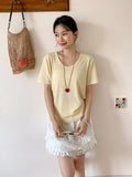Korean U-Necked Collar Collar Collared Shoulder Short-Sleeved T-Shirt 2026 Summer New Loose Thin Lazy Chic Top