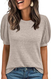 2025 New Summer Casual Pure Color Round Collar Loose Short-Sleeved Top Woman