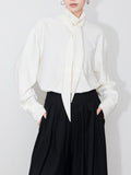 New French Temperament With Thin Long Sleeve High Tie Shirt For Women
