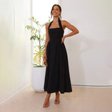 2025 Summer New Women's Sleeveless Square Dress Solid Color Temperament Showy Dress Dress Dress