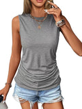 2025 Summer New Casual Solid Color Jacket Sleeveless Wrinkle Round Collar Vest Women's T-Shirt