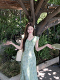 Green Hanging Flower Dresses Women's Summer 2025 Seaside Vacation Wearing Long Dresses Summer Beautiful Dresses