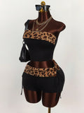 New Crash-Colored INS Leopard-Repair Sexy Hot Spicy Brae Blouse Shorts Suit