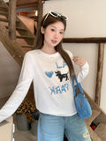 Pure Letter Love Collar Design Feeling Long-Sleeved T-Shirt Women 2026 Summer New Printing Loose Lazy Top
