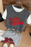 Korean Round-Necked Tomato Pattern Knitted Vest Women In Early 2025 New Folded Sleeveless Sweater Vest Top