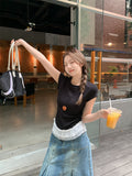 Sweet Age-Rearing Lace Spliced Hem Short-Sleeved T-Shirt 2026 Summer Ballet Style Folding Top