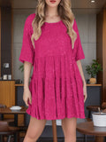 New Fashion Round Collar Loose Waist Short Sleeve Skirt Dress Squint Dress