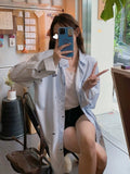 Korean Bow Print Blue Vertical Striped Shirt Women's Autumn Chic Lazy Long-Sleeved Coat Thin