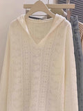 Hook Flower Hollow Long-Sleeved Knitted Shirt Women 2025 Spring New Hooded Hard Shirt Loose Thin Top