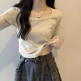 Apricot Front Shoulder Curved Under The Long-Sleeved T-Shirt Girl Early Autumn Collar Slimming Irregular Bottom Shirt