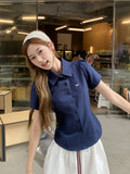 Summer Ootd Wears College Wind Bow Embroidered Polo Collar Short-Sleeved Shirt Women 2025 New Beautiful Top