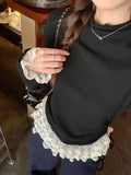 Sweet Temperament Lace Ear Lace Half-High Collar Long-Sleeved T-Shirt Women's Autumn And Winter Plus Velvet Warm Inside The Collar Blouse